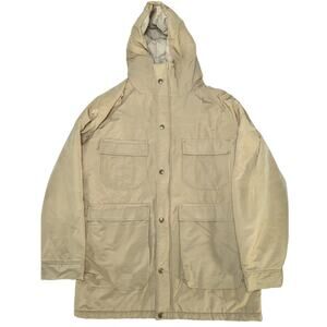 VTG LL Bean Mens M Tan Hooded Parka Jacket Field Coat Freeport Maine